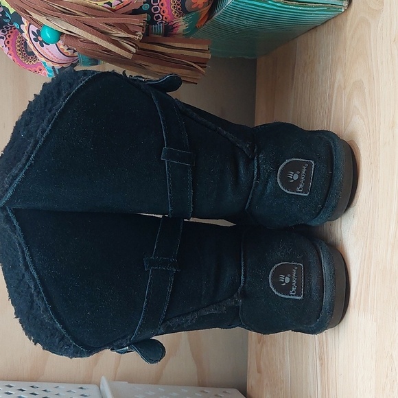 BEARPAW Tatum Solid black Suede Pull On Faux Fur boots 9 - Picture 8 of 8